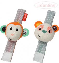 INFANTINO Baby Chrasttko textiln na ruku set 2ks opika a panda pro miminko