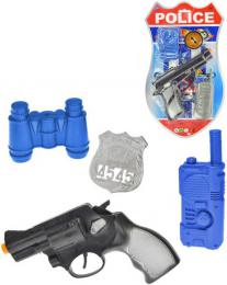 Pistole policejn klapac 18cm + fok/dalekohled set s doplky 4ks na kart - zvtit obrzek
