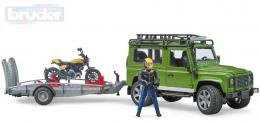 BRUDER 02589 Auto Land Rover set s pvsem a motoycklem Ducati s figurkou jezdce - zvtit obrzek