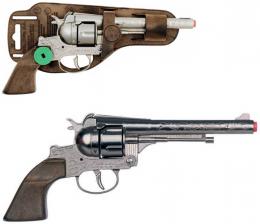 Revolver kovbojský støíbrný 25cm dìtská kapslovka kovová 12 ran