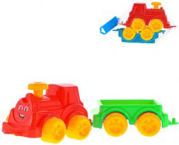 Baby vlek barevn set lokomotiva + vagn s obliejem 2 barvy plast