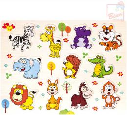 BINO DEVO Baby puzzle vkldac zvtka safari 11 dlk na desce