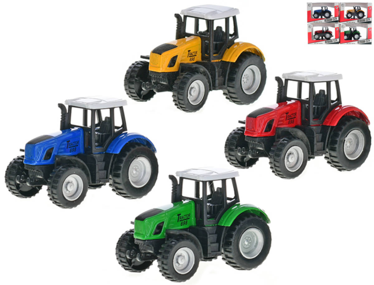 Traktor kovový 8cm zemědělský stroj zpětný chod 4 barvy