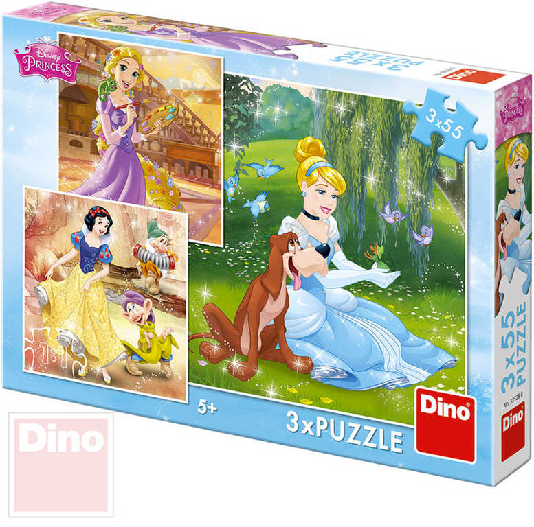 Fotografie DINO Puzzle 3x55 dílků Princezny 18x18cm skládačka 3v1 v krabici Dino