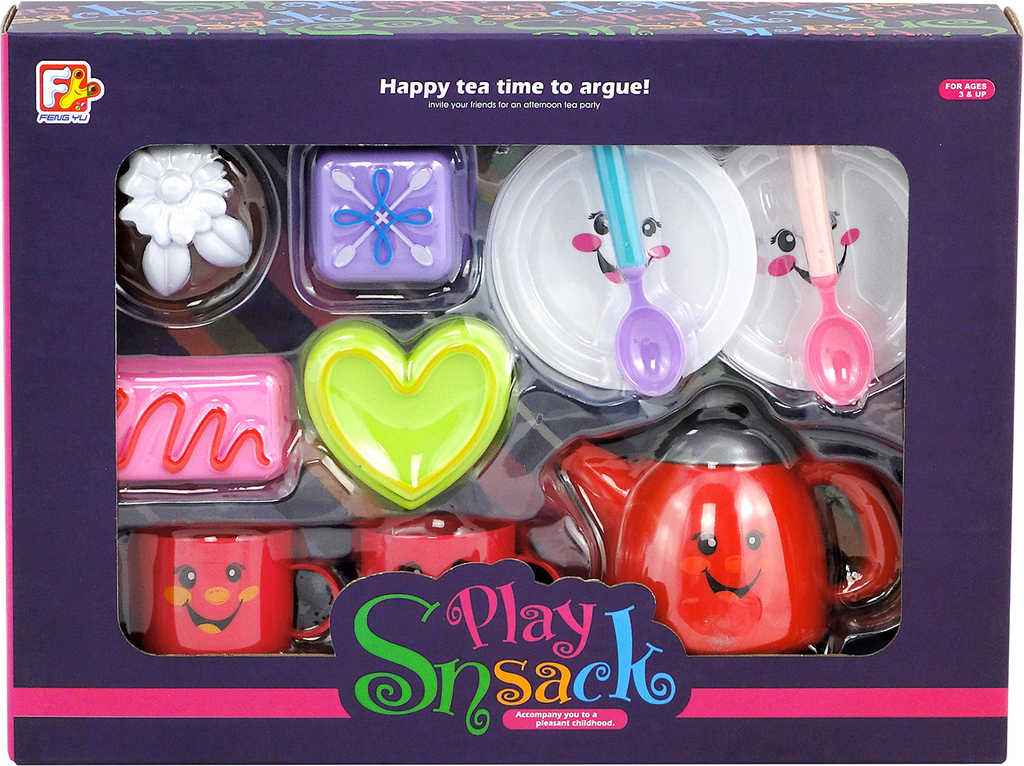 Fotografie Nádobí dětské veselý čajový set s dortíky s obličejem plast v krabici