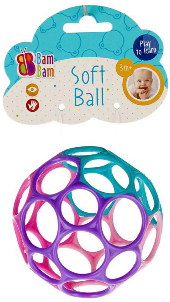 Fotografie BAM BAM Baby Koule gumová barevná 10cm soft děrovaný míček pro miminko