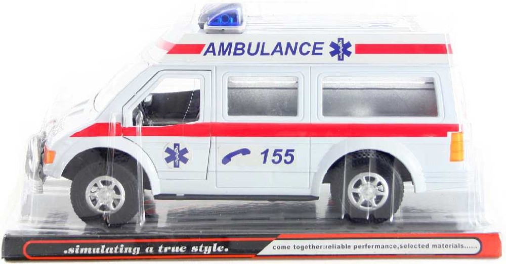 Fotografie Auto sanitka plastová 15cm bílá ambulance na setrvačník