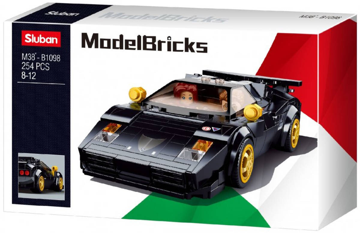 Fotografie SLUBAN Model Bricks Auto italský černý sporťák 254 dílků + 2 figurky STAVEBNICE