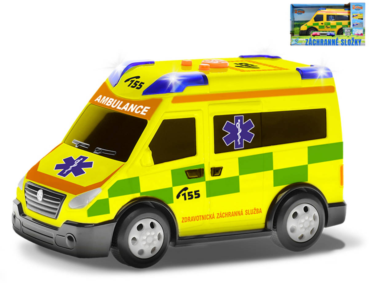 Fotografie Auto žlutá ambulance sanitka volný chod CZ design na baterie Světlo Zvuk