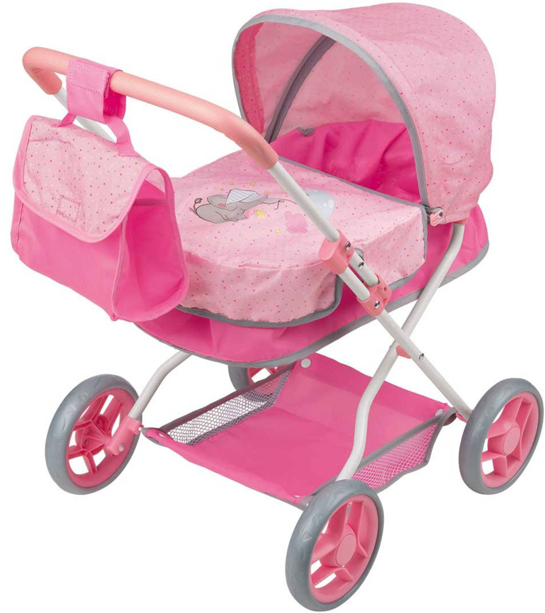 Kočárek Playtive hluboký růžový pro panenku miminko set s přebalovací taškou