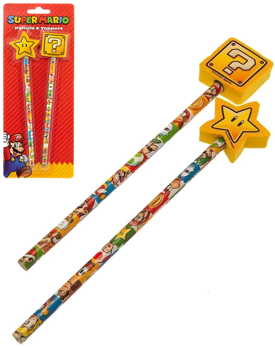 Fotografie Školní dětský set 2 obyčejné tužky + topper Super Mario potřeby pro školáky