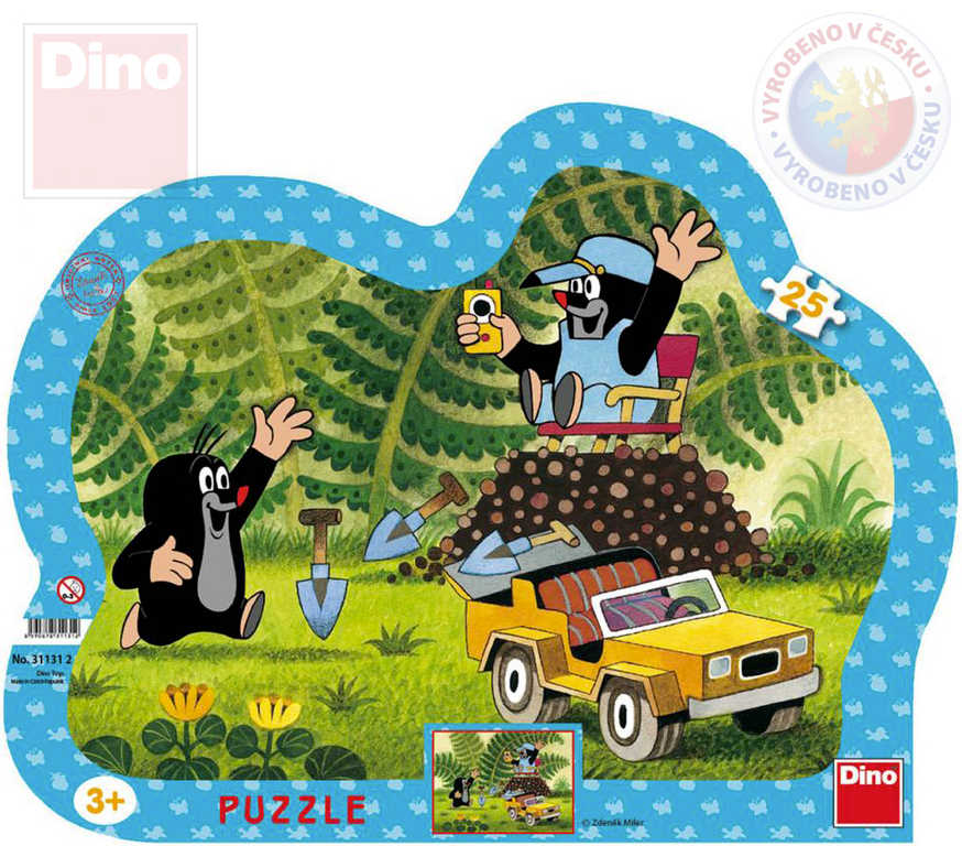 Fotografie DINO Puzzle obrysové Krtek (Krteček) se žlutým autem 31x23cm skládačka 25 dílků Dino