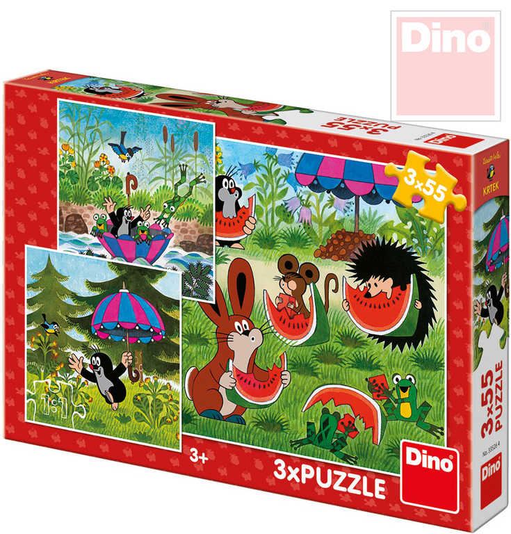 Fotografie Puzzle Krtek a paraplíčko 18x18cm 3x55 dílků v krabici 27x19x3,5cm