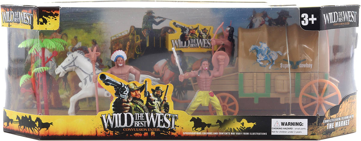Fotografie Divoký západ herní set figurky indiáni s koněm a vozem plast v krabici