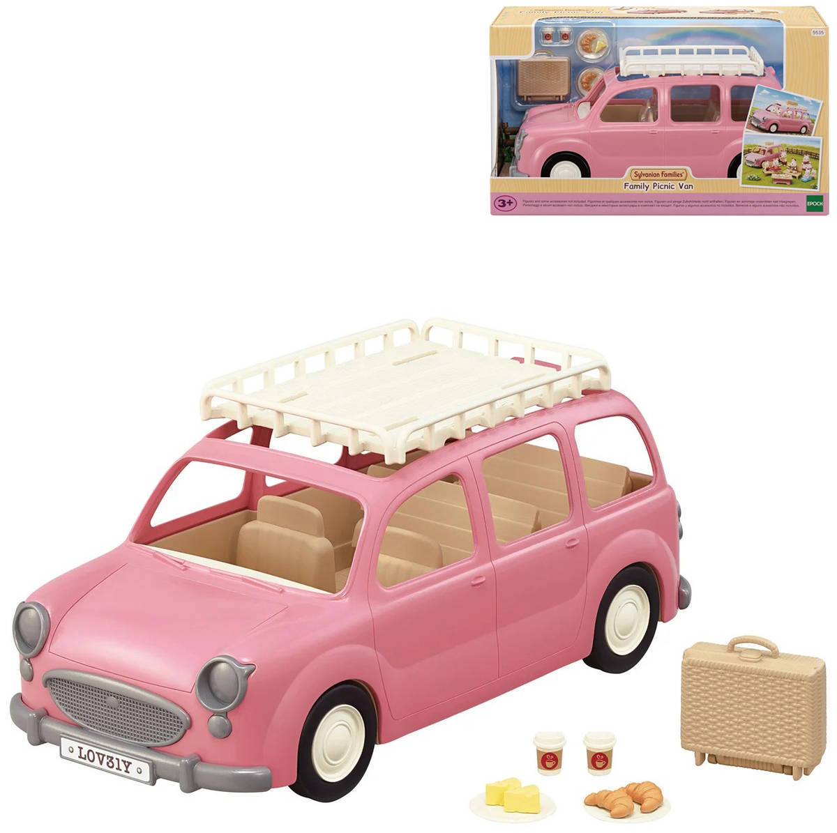 Sylvanian Families Auto Van růžové s nosičem herní set s doplňky plast