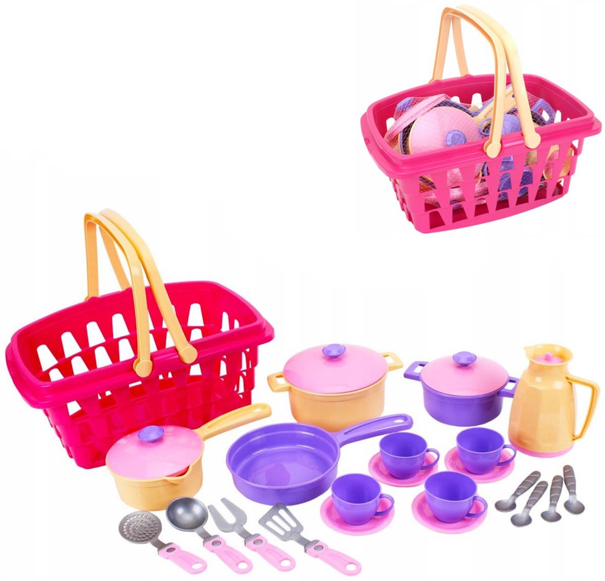 Fotografie Kuchyňský holčičí set dětské nádobí s nákupním košíkem plast