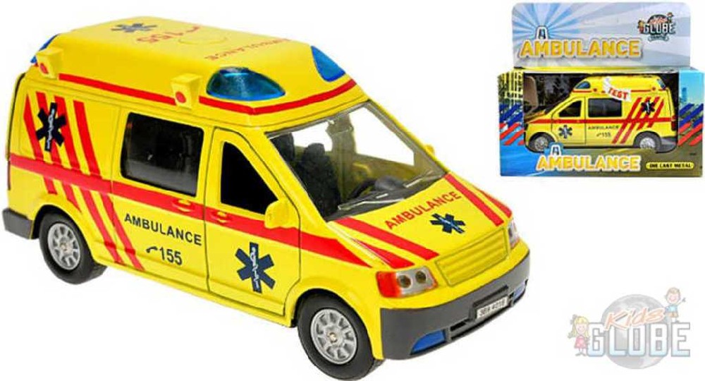 Fotografie KIDS GLOBE Ambulance auto kovové 14 cm PB sanitka se zvukem a světlem
