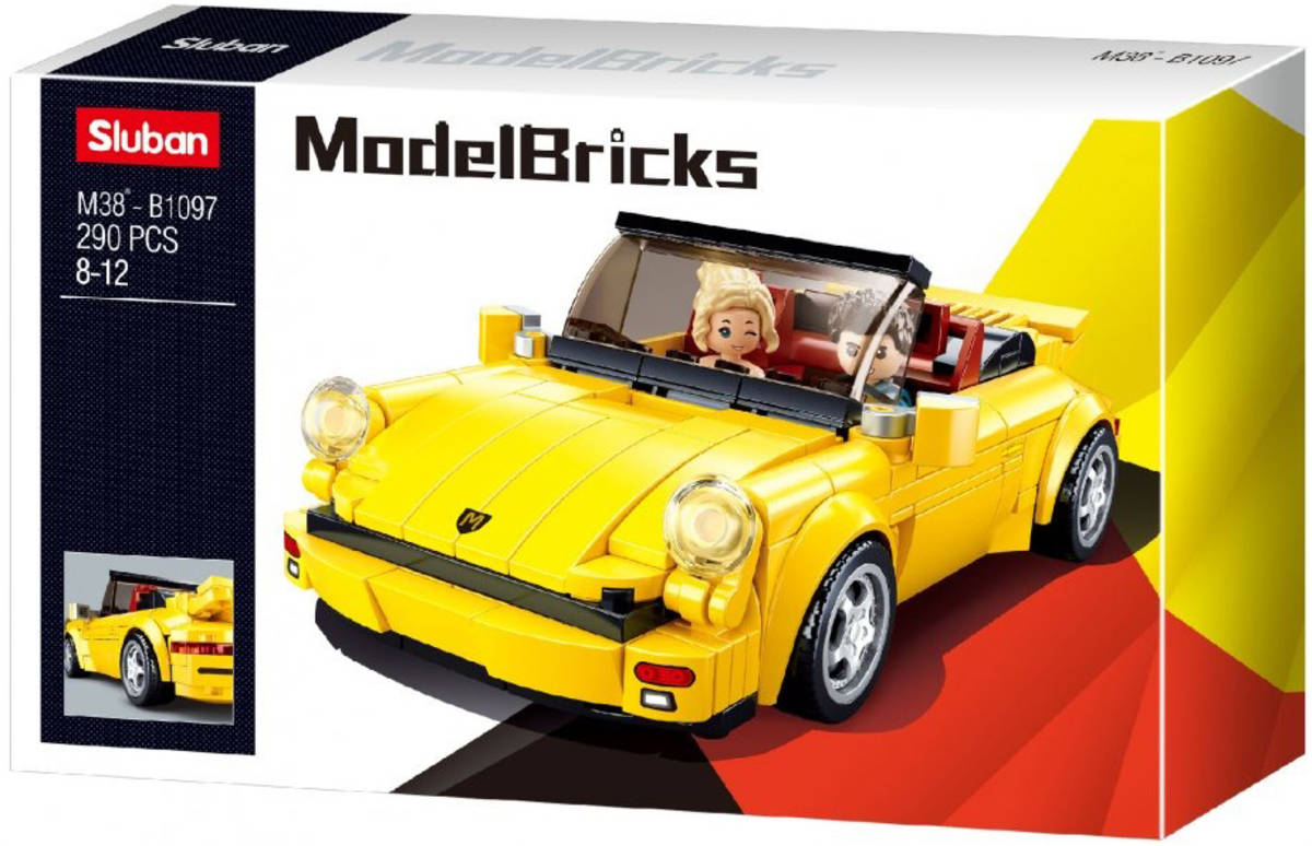Fotografie SLUBAN Model Bricks Auto žlutý německý sporťák 290 dílků + 2 figurky STAVEBNICE