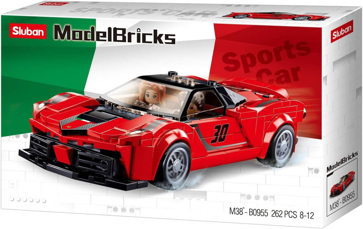 SLUBAN Model Bricks Auto červený italský sporťák 262 dílků + 2 figurky STAVEBNICE