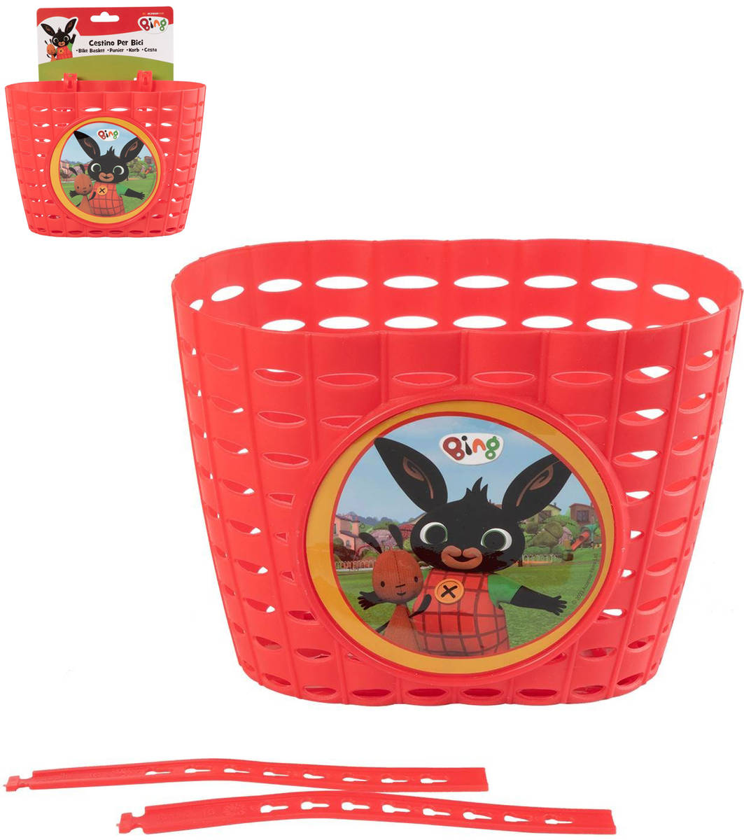 Košík plastový na dětské kolo králíček Bing na řídítka červený holčičí