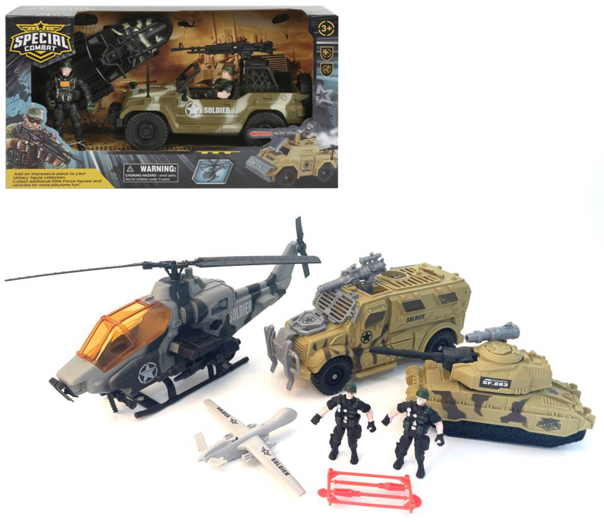 Fotografie Vojenská army sada figurky s vojenskými vozidly a doplňky 3 druhy plast