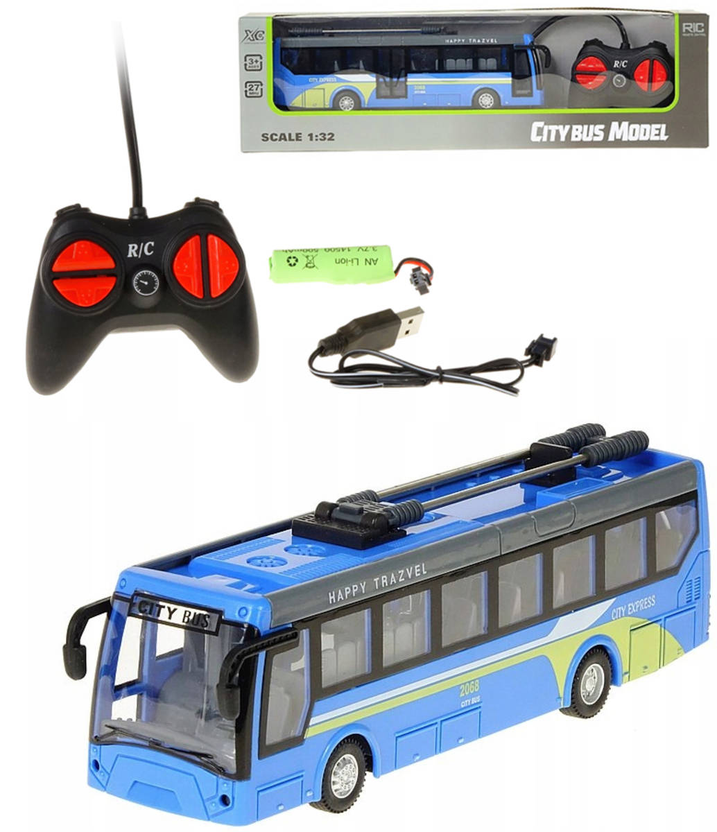 RC Trolejbus MHD na vysílačku 27MHz 4 funkce na baterie Světlo USB
