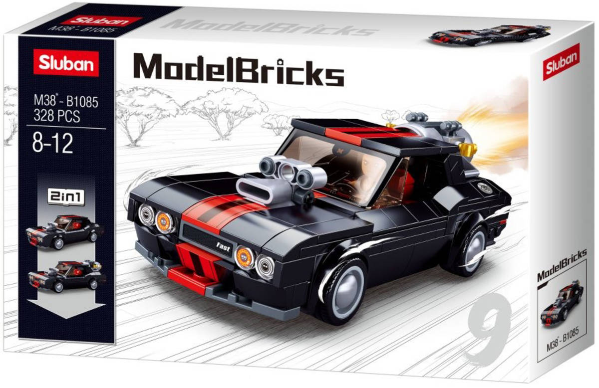 SLUBAN Model Bricks Pouliční závodní auto 328 dílků + 1 figurka 2v1 STAVEBNICE