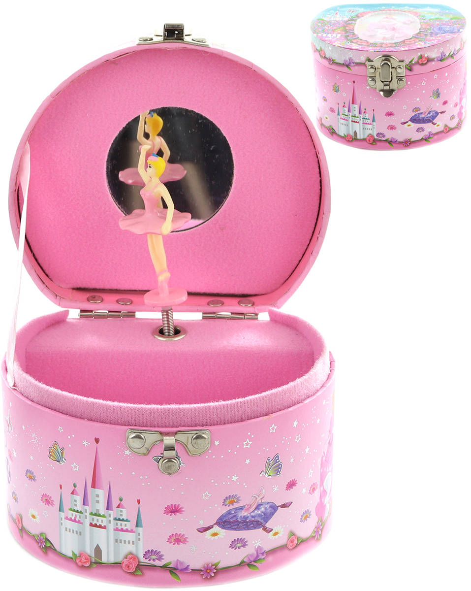 Fotografie Šperkovnice hrací skříňka kulatá s panenkou baletkou na natažení karton