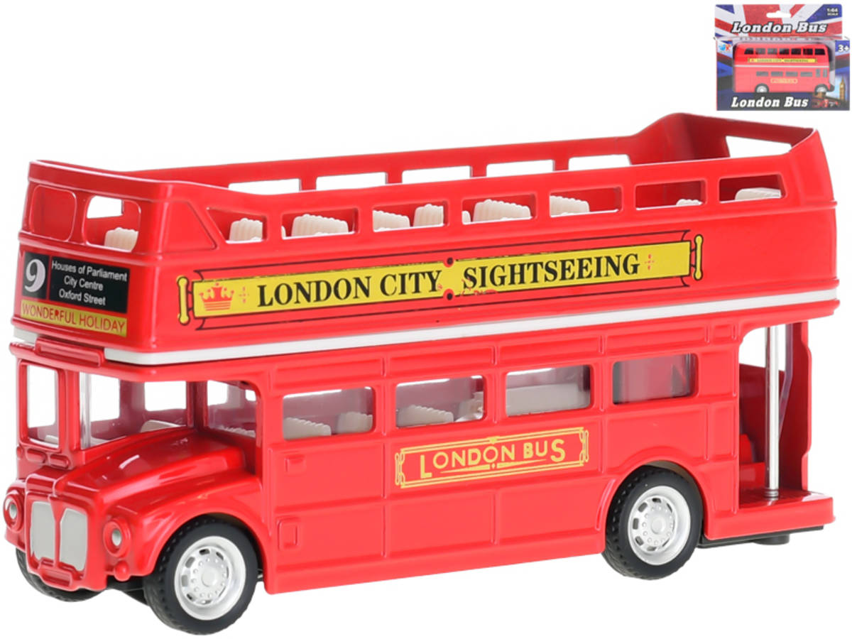 Fotografie Autobus londýnský vyhlídkový kovový zpětný chod 2 druhy na kartě