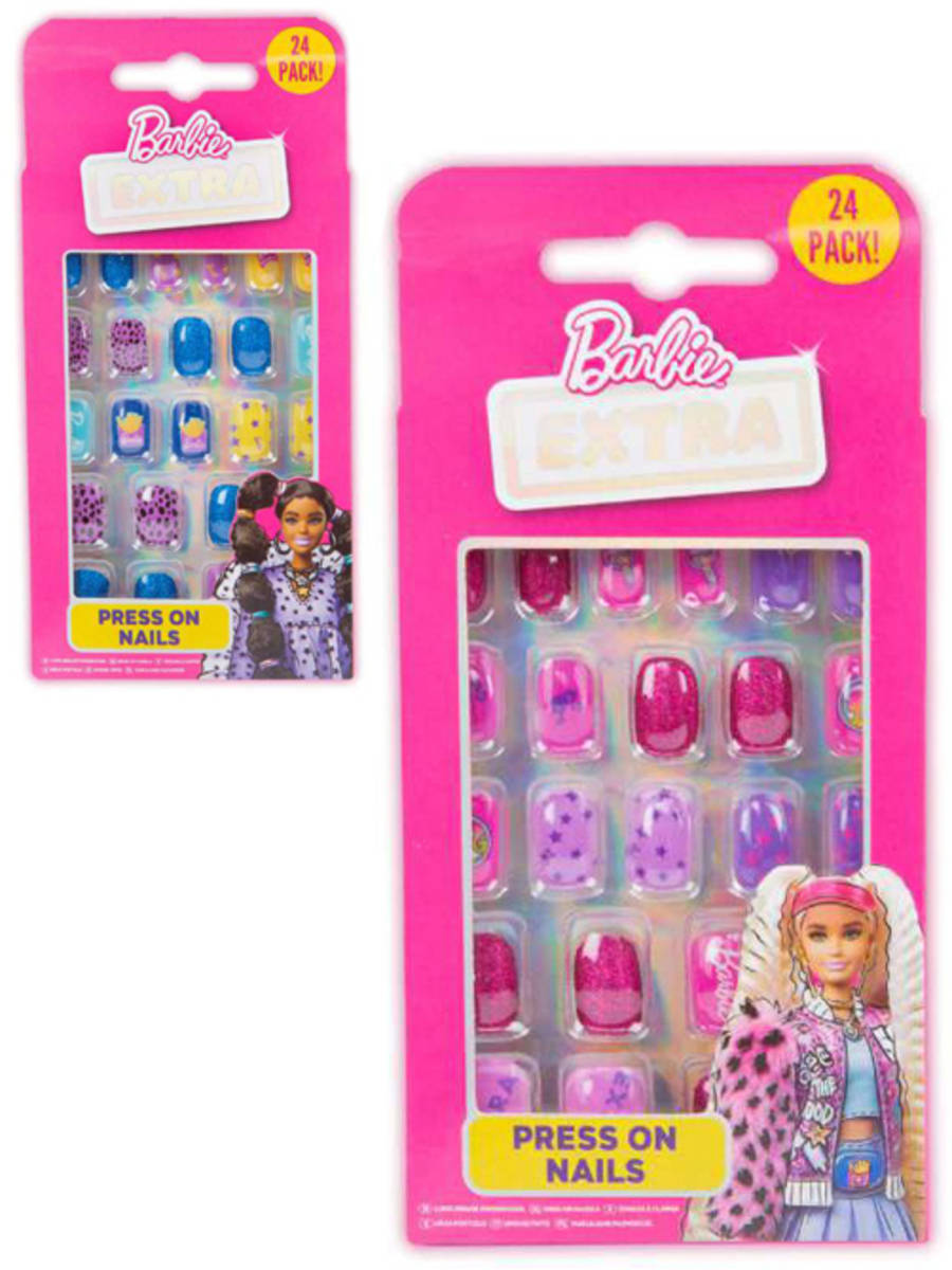 Fotografie Nalepovací umělé nehty Barbie dětské třpytivé set 24ks 2 druhy v krabici