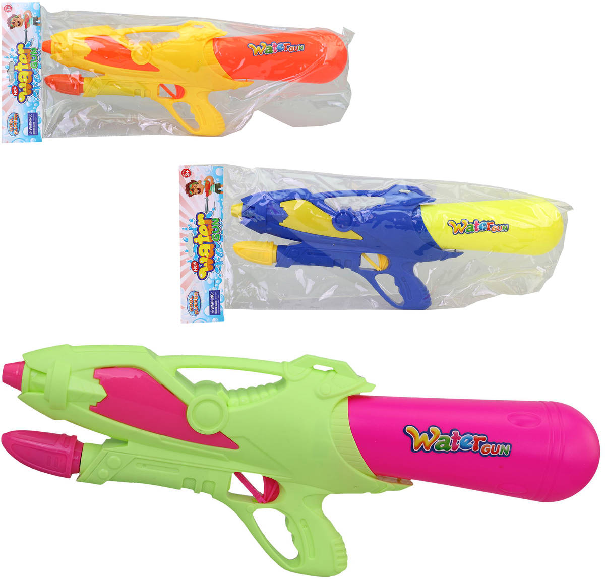 Fotografie Pistole dětská vodní 300-500ml se zásobníkem na vodu 3 barvy plast