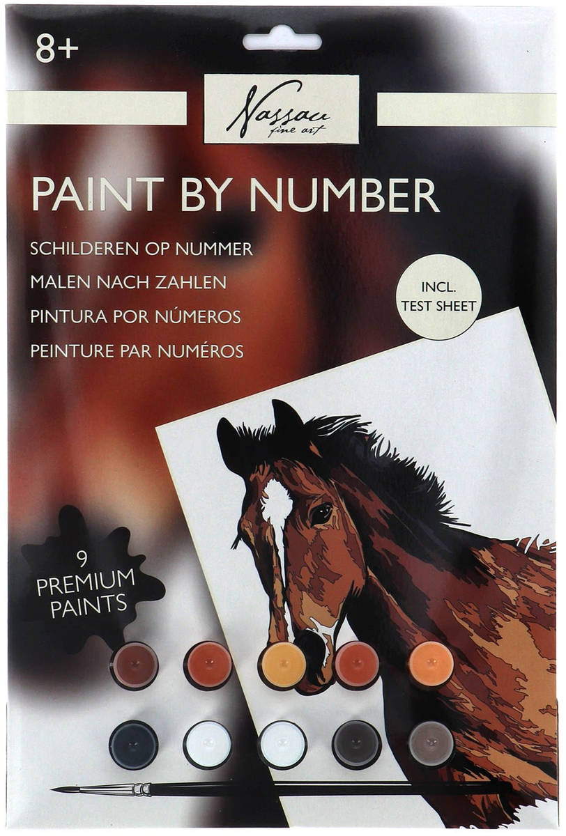 Fotografie Malování podle čísel kůň kreativní set obrazek A4 s barvičkami a štětcem