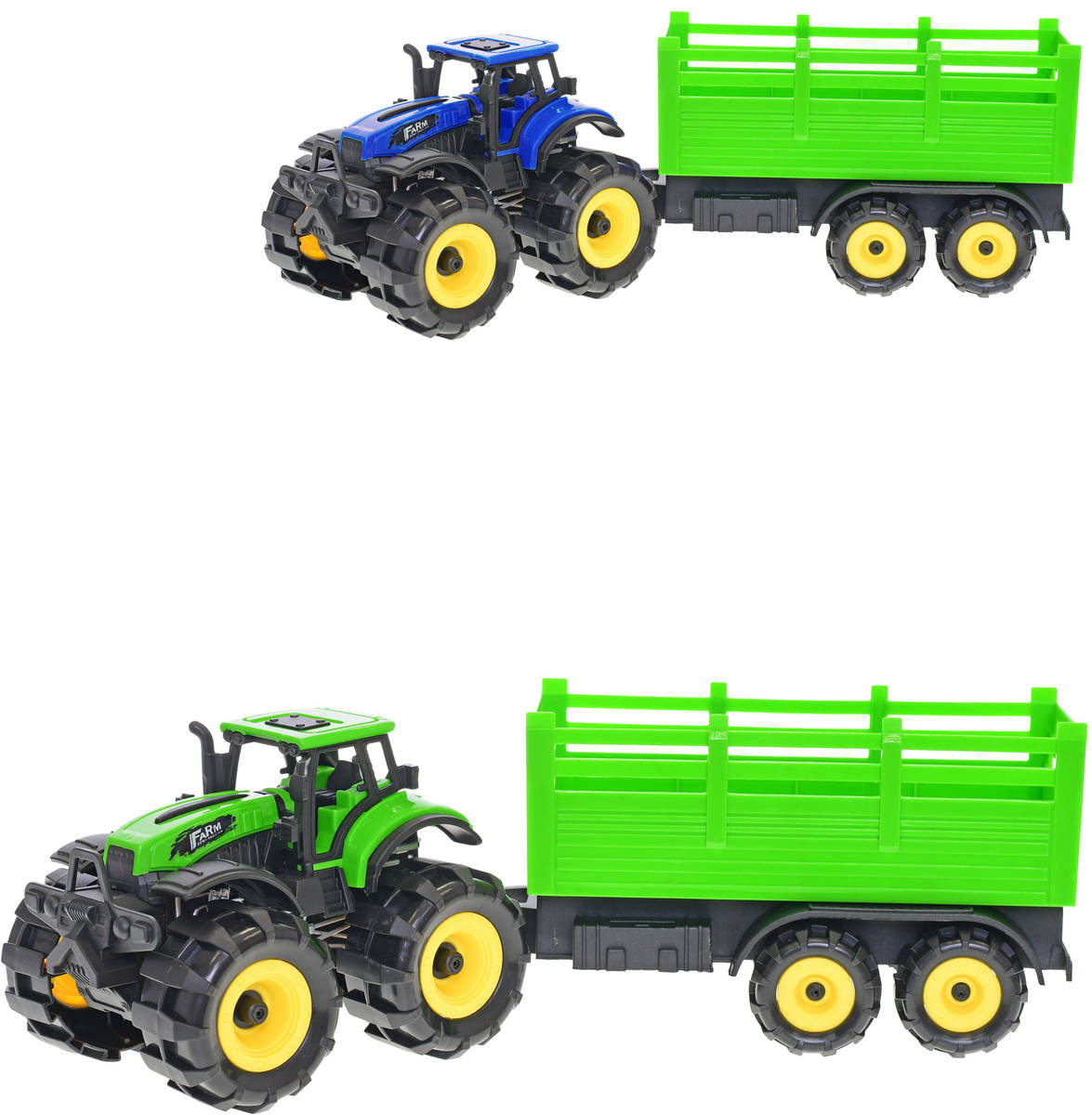 Fotografie Traktor zemědělský set s vlečkou na setrvačník velká kola plast