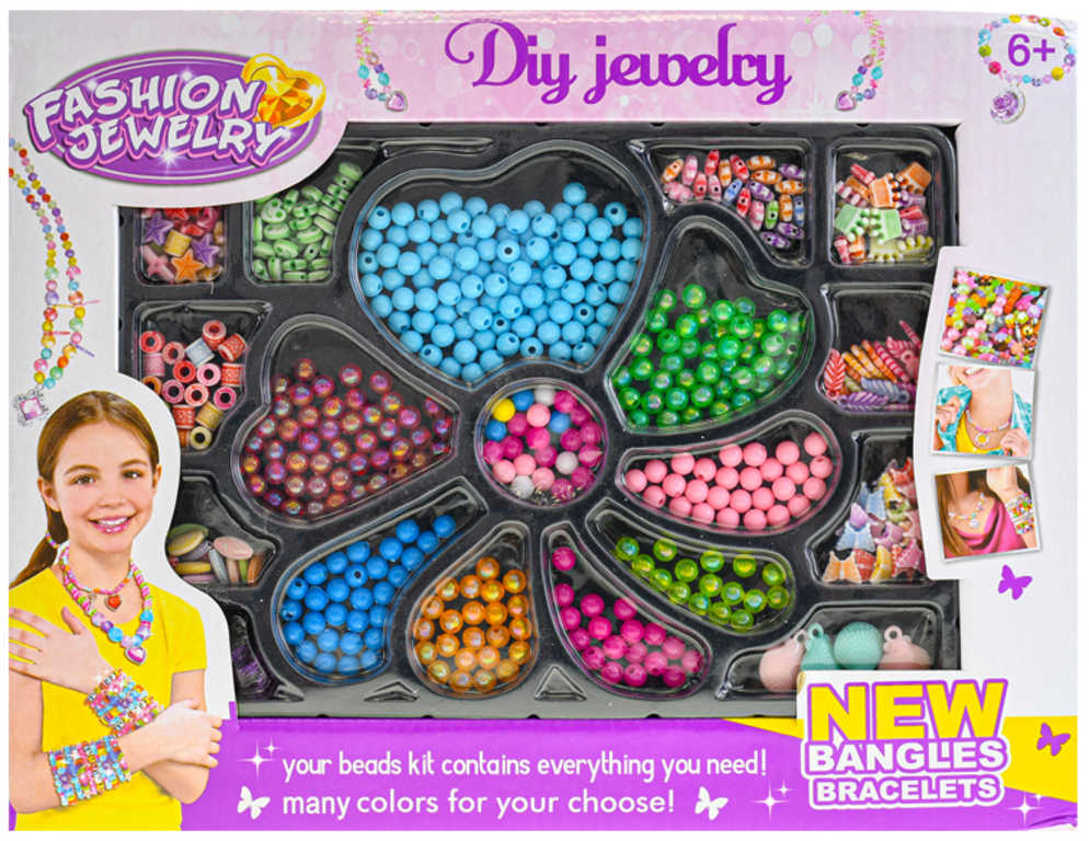 Korálky barevné navlékací výroba dětské bižuterie v krabičce plast
