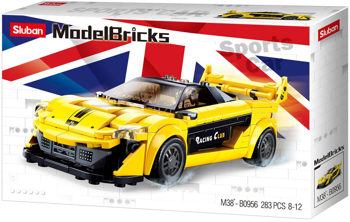 SLUBAN Model Bricks Auto žlutý anglický sporťák 283 dílků + 2 figurky STAVEBNICE