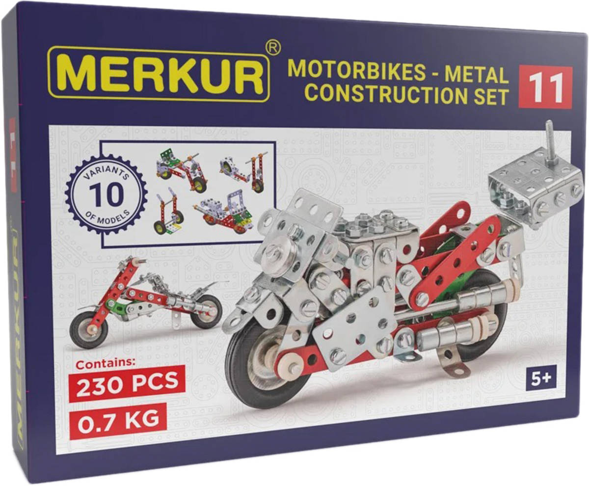 Fotografie Stavebnice MERKUR 011 Motocykl 10 modelů 230ks v krabici 26x18x5cm