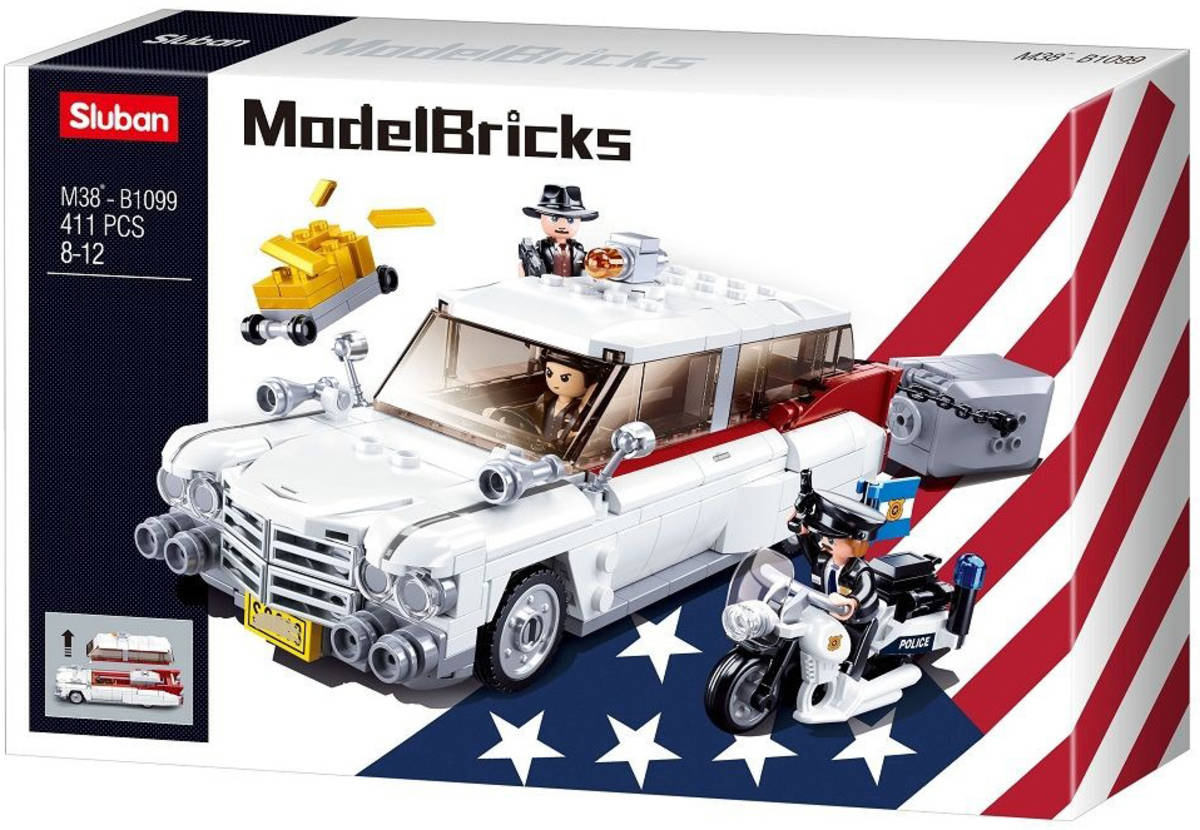 SLUBAN Model Bricks Auto americký vůz pro lupiče 411 dílků + 3 figurky STAVEBNICE