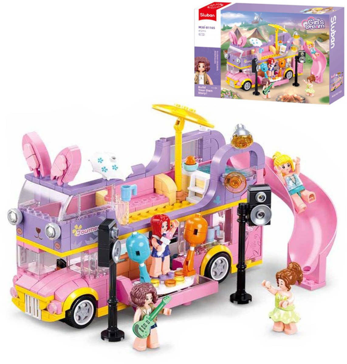 SLUBAN Girls Dream Autobus hudební karavan 412 dílků + 4 figurky STAVEBNICE