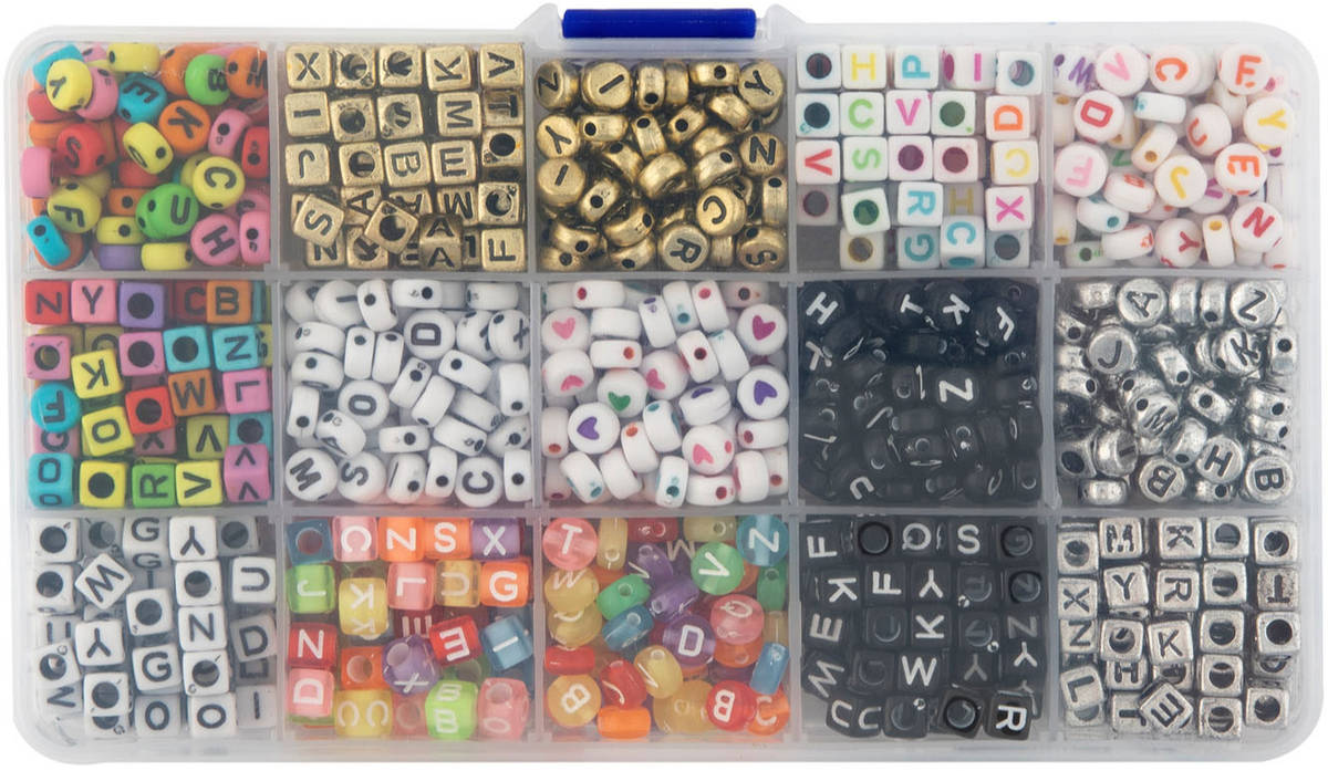 GRAFIX Korálky navlékací s písmenky velká sada 12 druhů v plastovém boxu