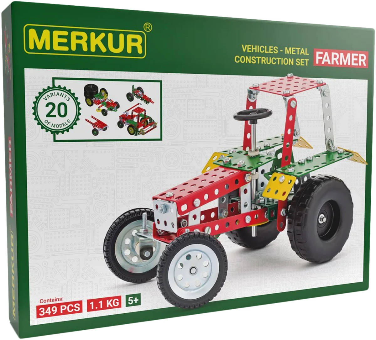 Fotografie Stavebnice MERKUR Farmer Set 20 modelů 341ks v krabici 36x27x5,5cm