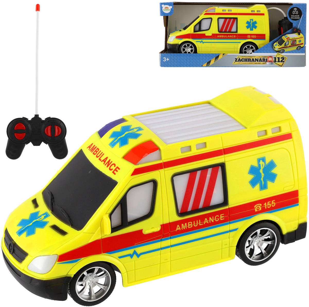Fotografie Auto RC ambulance plast 20cm na dálkové ovládání 27MHz na baterie se světlem v krabici 28x
