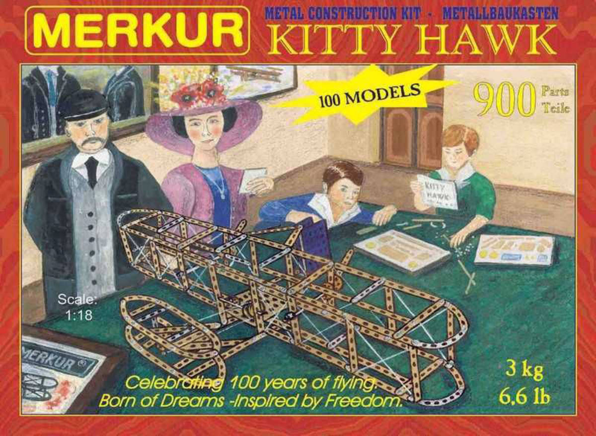 Fotografie Stavebnice MERKUR Kitty Hawk 100 modelů 900ks v krabici 36x27x5cm