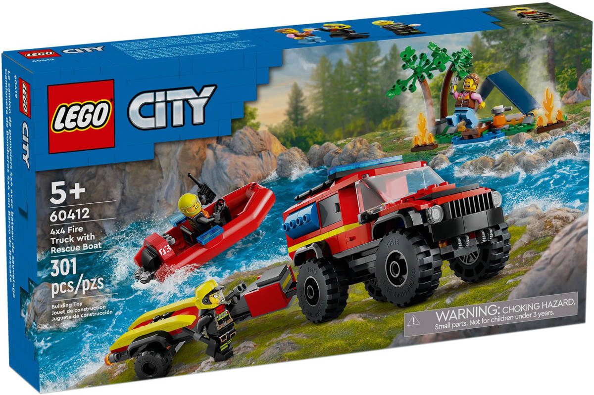 Fotografie LEGO CITY Auto hasičský vůz 4x4 a záchranný člun 60412 STAVEBNICE