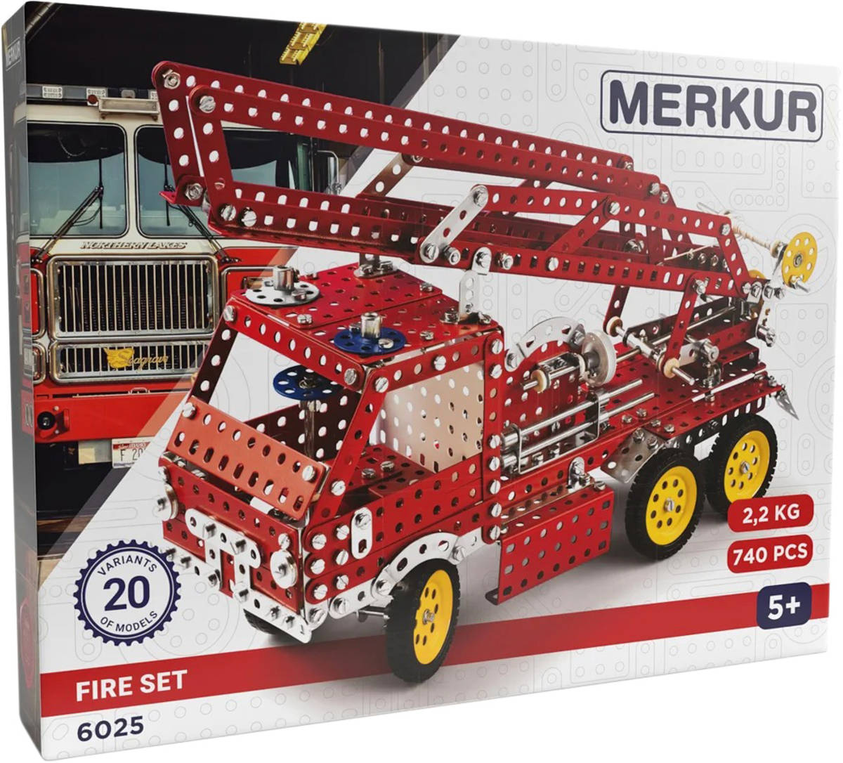 Fotografie Stavebnice MERKUR FIRE Set 20 modelů 708ks 2 vrstvy v krabici 36x27x5,5cm