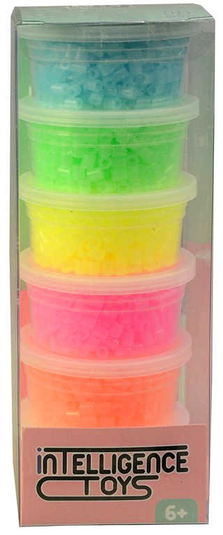 Fotografie Korálky plastové k navlékání 6x 500ks neonové barvy v krabičce