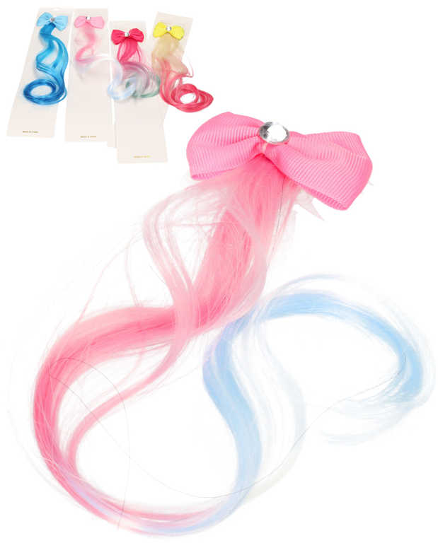 Fotografie Příčesek umělé vlasy dětské 29cm pramínek vlasů dvojbarevný s mašlí 4 barvy