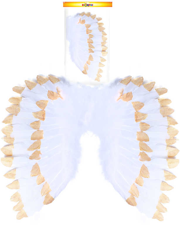 Fotografie KARNEVAL Andělská křídla s peřím bílo-zlatá *KARNEVALOVÝ DOPLNĚK*