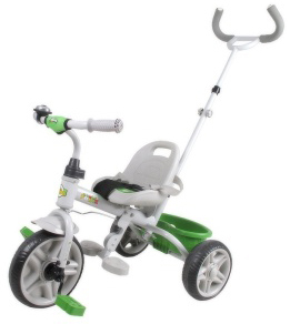 Fotografie Tříkolka pro menší děti s vodící tyčí a košíkem zeleno-bílá