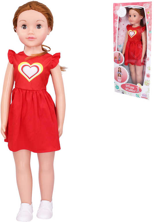 Fotografie Panenka velká chodící 70cm chodička červené šaty v krabici