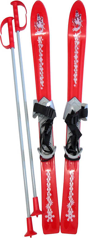 PLASTKON Lyže carvingové Baby Ski 90cm Červené s vázáním a holemi